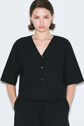 Rustic Buttoned Blouse Black