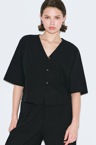 Rustic Buttoned Blouse Black