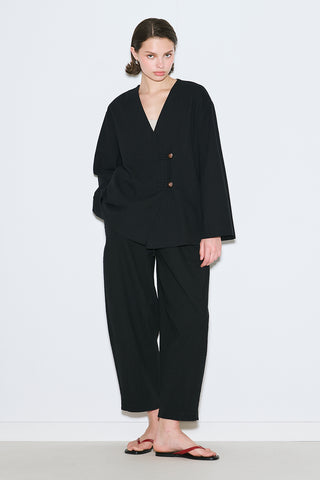Rustic Buttoned Kimono Black