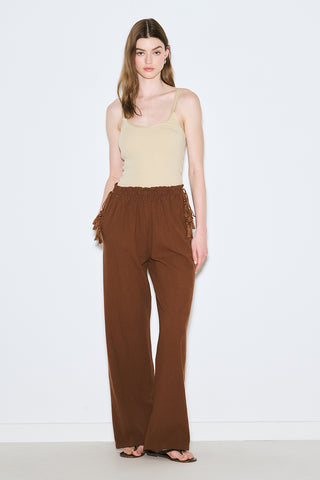 Textured Tie Trousers Brown