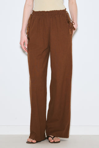 Textured Tie Trousers Brown