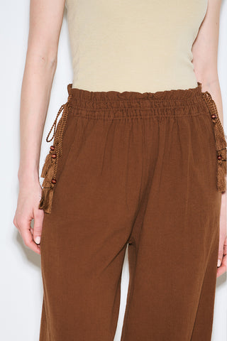 Textured Tie Trousers Brown
