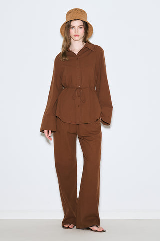 Textured Tie Trousers Brown