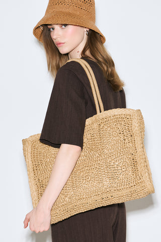 Patterned Woven Large Bag Natural