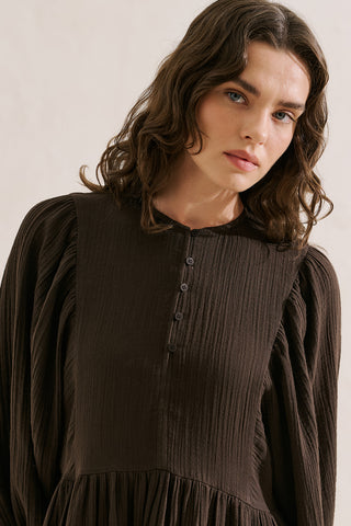 Muslin Voluminous Maxi Dress Dark Brown