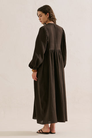 Muslin Voluminous Maxi Dress Dark Brown