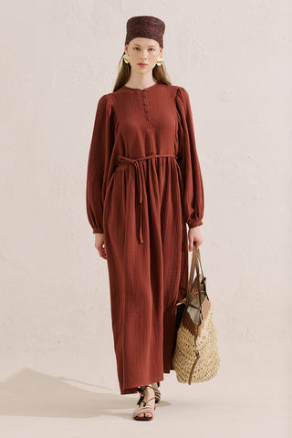 Muslin Voluminous Maxi Dress Tile