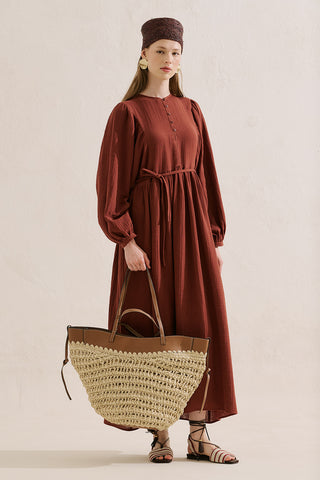 Muslin Voluminous Maxi Dress Tile