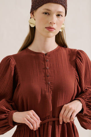 Muslin Voluminous Maxi Dress Tile