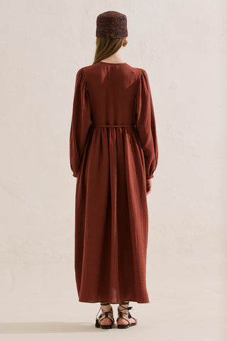 Muslin Voluminous Maxi Dress Tile