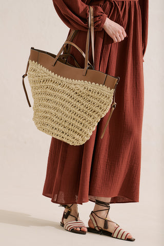 Tessa Straw Bag With Leather Handles Beige
