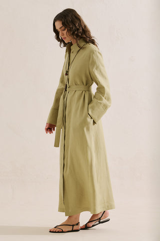 Linen Belted Shirt Dress Sand