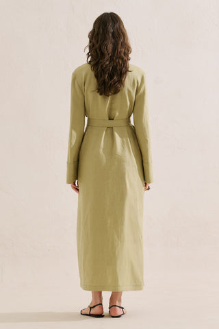 Linen Belted Shirt Dress Sand