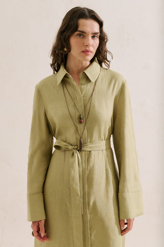 Linen Belted Shirt Dress Sand