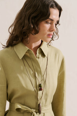 Linen Belted Shirt Dress Sand