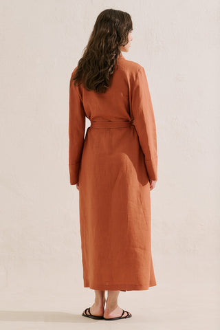 Linen Belted Shirt Dress Cinnamon