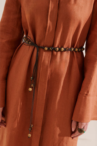 Beaded Detail Belt Brown