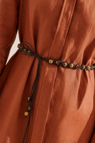 Beaded Detail Belt Brown