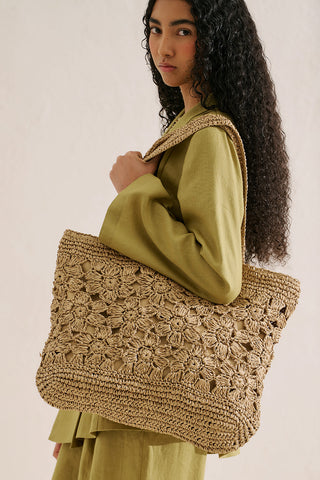 Florence Floral Straw Bag Beige