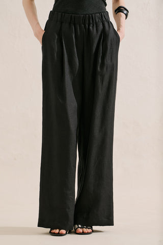Wide-Leg Linen Trousers Black