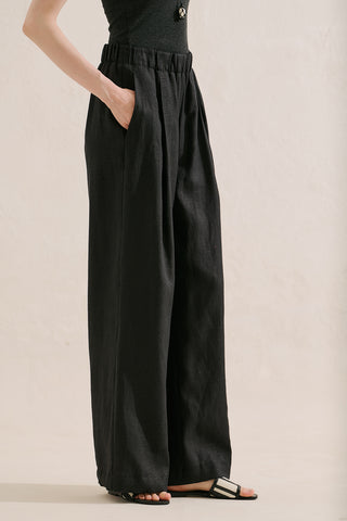 Wide-Leg Linen Trousers Black