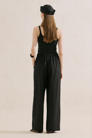 Wide-Leg Linen Trousers Black