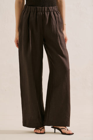 Wide-Leg Linen Trousers Dark Brown