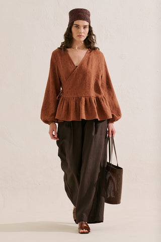 Jacquard Muslin Wrap Blouse Tile