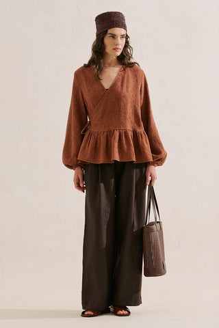 Jacquard Muslin Wrap Blouse Tile
