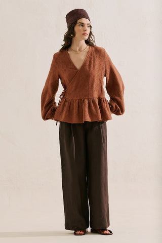 Jacquard Muslin Wrap Blouse Tile