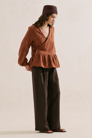 Jacquard Muslin Wrap Blouse Tile