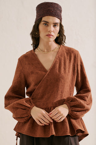 Jacquard Muslin Wrap Blouse Tile