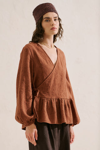 Jacquard Muslin Wrap Blouse Tile