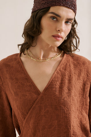 Jacquard Muslin Wrap Blouse Tile