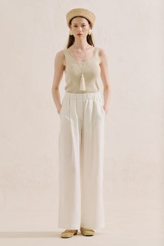 Wide-Leg Linen Trousers Ecru