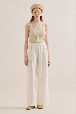 Wide-Leg Linen Trousers Ecru