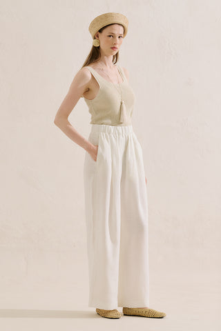 Wide-Leg Linen Trousers Ecru