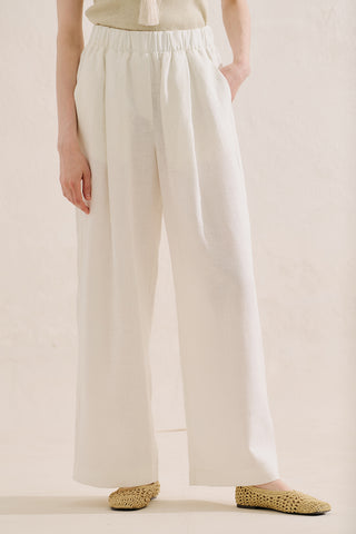 Wide-Leg Linen Trousers Ecru