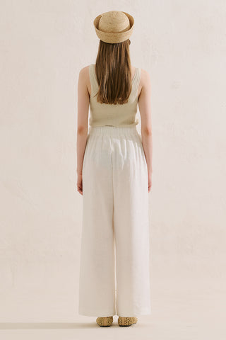 Wide-Leg Linen Trousers Ecru