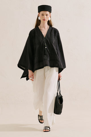 Premium Embroidered Cape Blouse Black