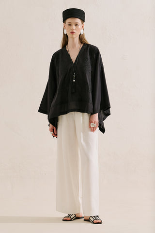 Premium Embroidered Cape Blouse Black