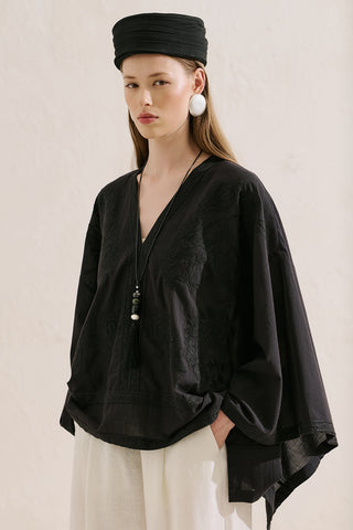 Premium Embroidered Cape Blouse Black