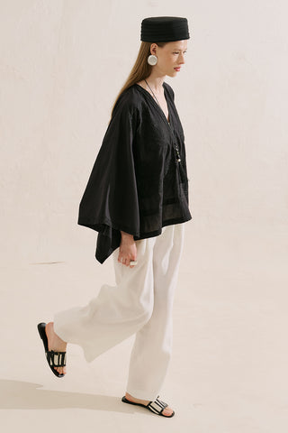 Premium Embroidered Cape Blouse Black
