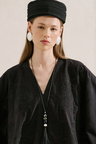 Premium Embroidered Cape Blouse Black