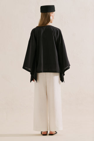 Premium Embroidered Cape Blouse Black