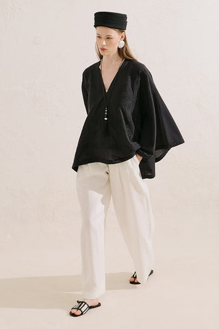 Wide-Leg Linen Trousers Ecru