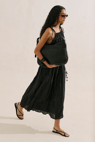 Pleated Linen Dress Black