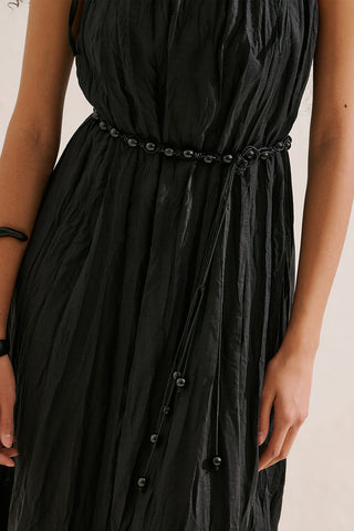 Pleated Linen Dress Black
