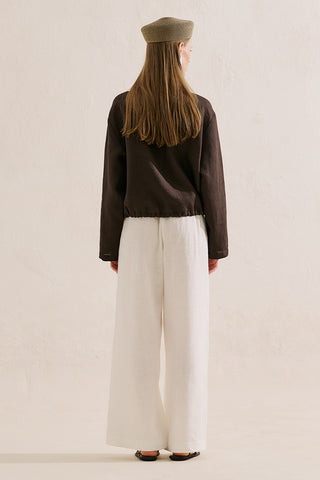 Linen Bomber Style Shirt Dark Brown