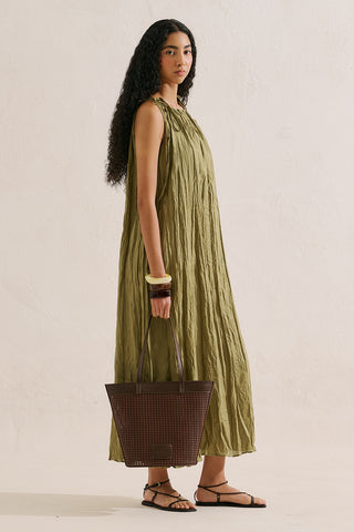 Pleated Linen Dress Green